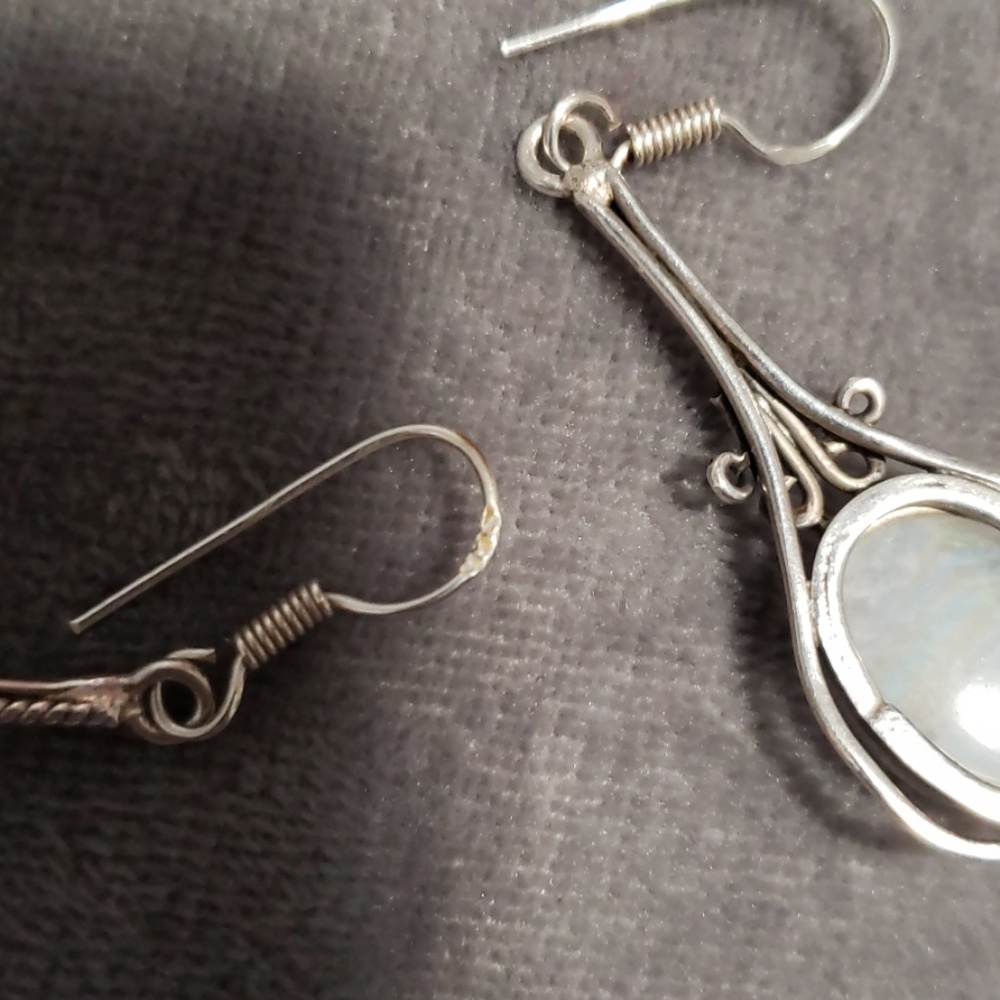 Sterling silver moonstone earrings stamped 925 - Picture 3 of 5